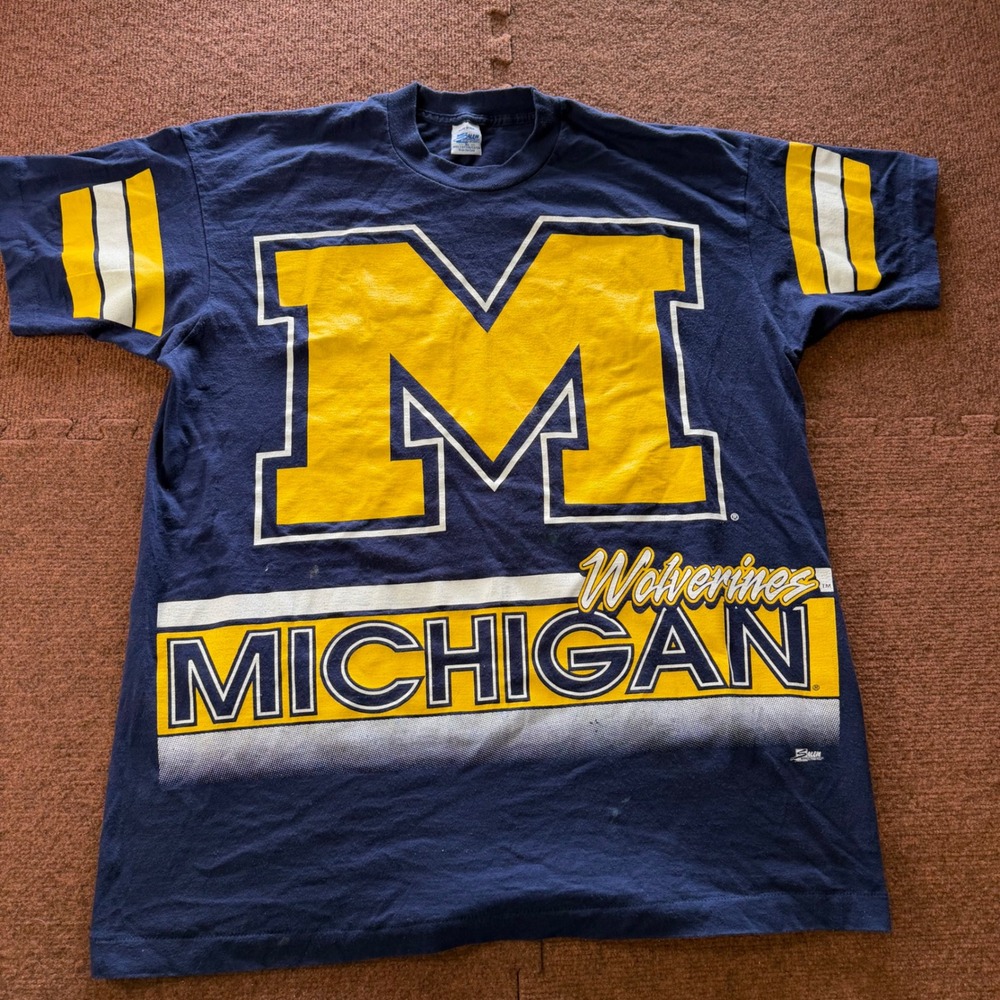 B+ Vintage Salem Sportswear Michigan Wolverines AOPβ T-Shirt Mens XL Made in USA